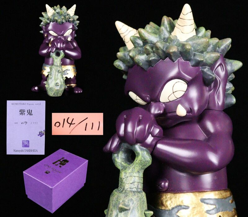 未使用保存品 人気作者 瀧下和之「紫鬼」限定111/014 MOMOTARO ONI Figure フィギュア オブジェ 鬼人形 専用箱 証明書[65320tp]