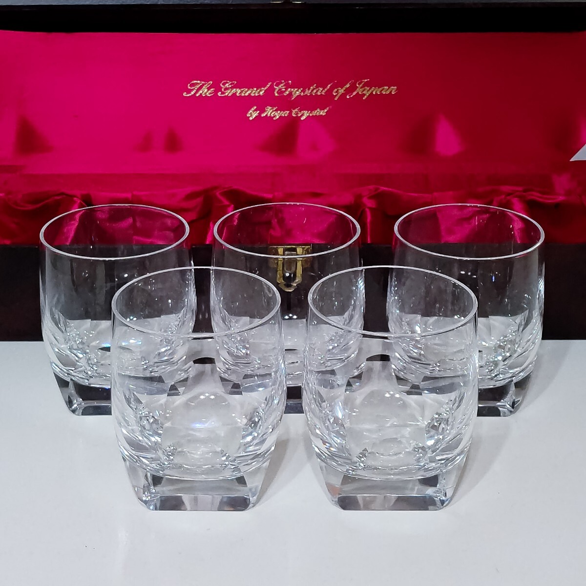 HOYA CRYSTAL ホヤ クリスタル カットガラス 高級 ロックグラス 5個セット レトロ 保谷 中古 送料無料 即決