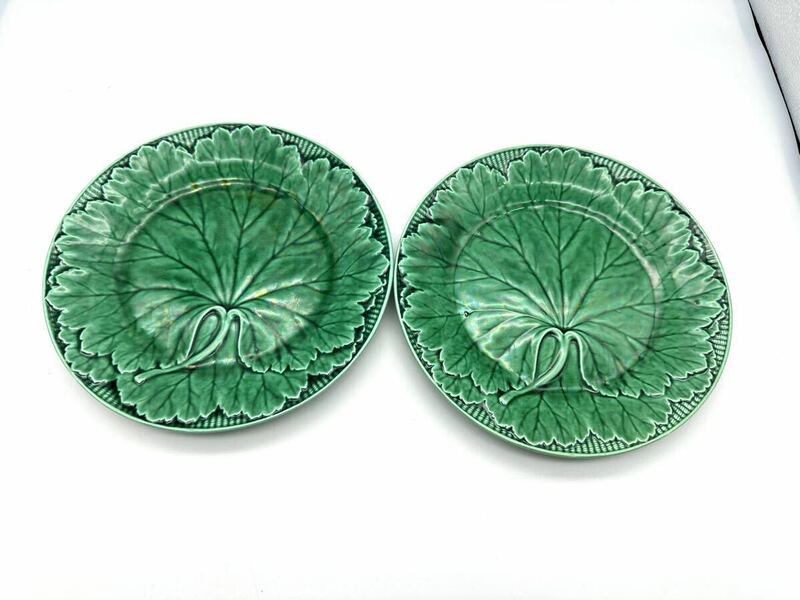 □③希少 レア WEDGWOOD Majolica Plate アンティーク ウェッジウッド マジョリカ ビンテージ 皿 プレート ダークグリーン Dark Green