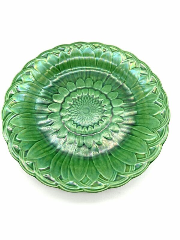 □④希少 レア ウェッジウッド マジョリカ ひまわりプレート ビンテージ WEDGWOOD Majolica Sunflower Plate ダークグリーン Dark Green