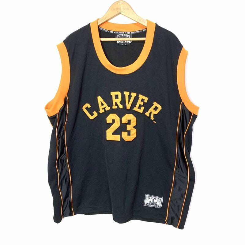 ■STEVE&BARRY'S CARVER#23 カーバー バスケユニフォーム/古着 アメカジ スポーツ メッシュタンク ウエア ブラック黒色 オレンジ サイズL■