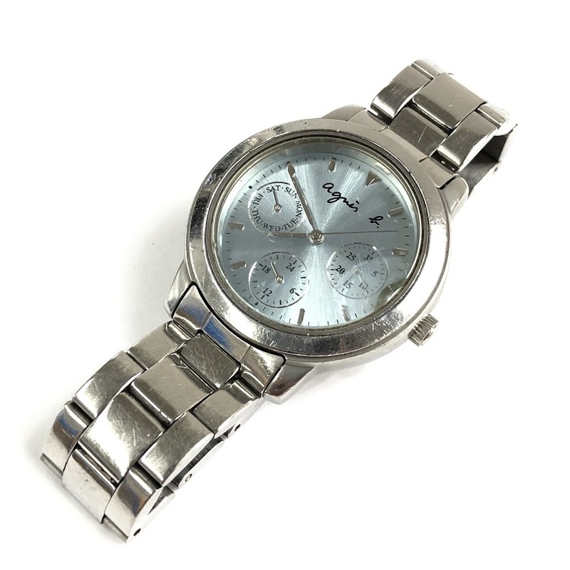 【ITOQGI30MZ9N】agnes b. アニエスベー 腕時計 V33J-0010 クォーツ デイデイト シルバーカラー レディース 水色