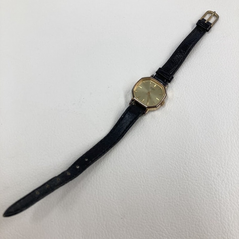 【ITHU5FYSYUQ0】SEIKO セイコー QZ 腕時計 5421-5190 文字盤 ゴールド 黒ベルト 