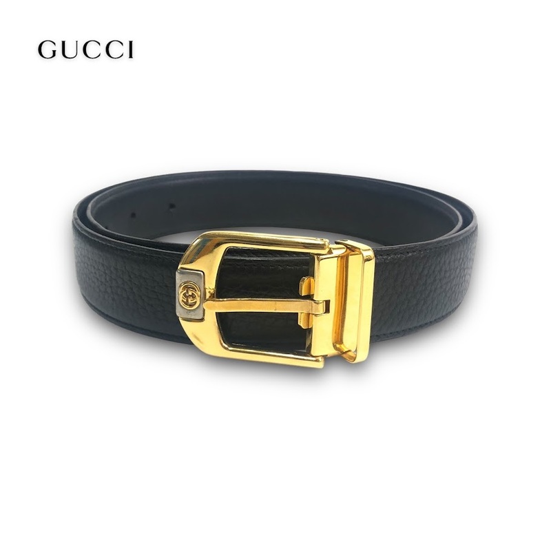 【ITVT1R3RYEI4】GUCCI グッチ レザー ベルト メンズ ゴールド ブラック ヴィンテージ 社外ベルト