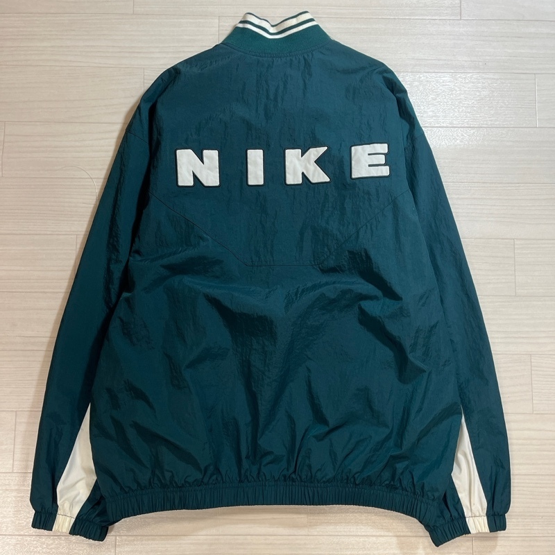 NIKE/ナイキ/90s~00s/バックゴシック体ロゴ刺繍/ハーフジッププルオーバージャケット/グリーン×ホワイト/銀タグ