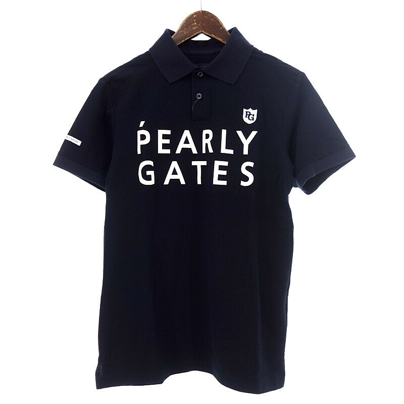 PEARLY GATES 2021年モデル ゴルフ ロゴプリント サッカー 半袖 ストレッチ ポロ シャツ ネイビー メンズ4