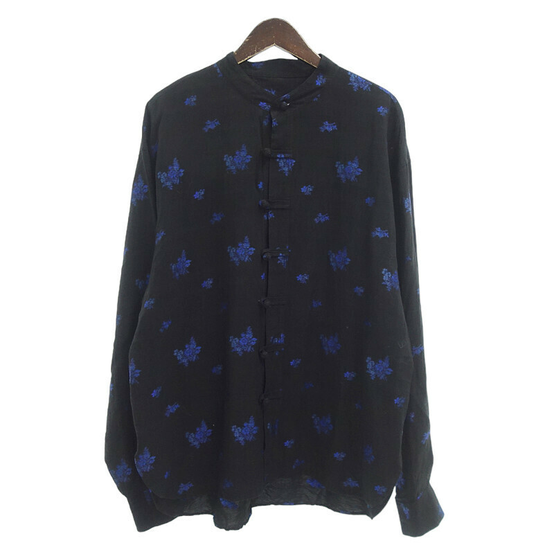 【特別価格】JOHN SMITH FLOWER CHINA SHIRT フラワー 長袖 チャイナ シャツ ブラック メンズL