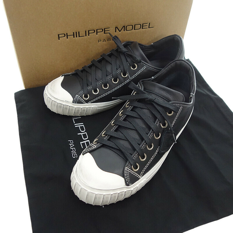 【特別価格】PHILIPPE MODEL USED 加工 レザー ローカット スニーカー ブラック×ホワイト メンズ40