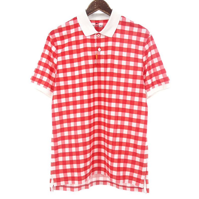 【特別価格】NIKE ドライフィット ギンガム ポロシャツ Tシャツ レッド メンズM