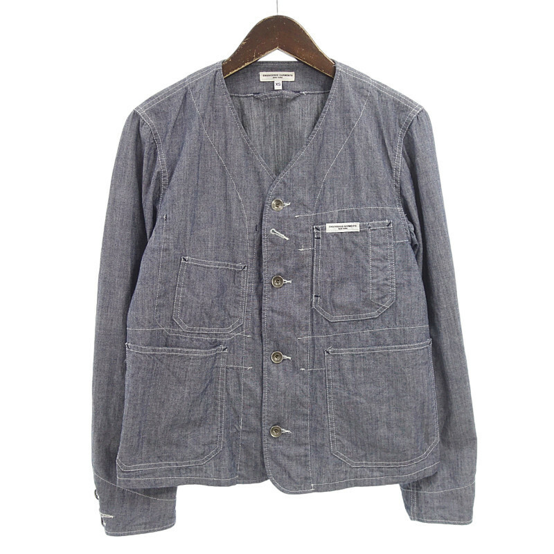 ENGINEERED GARMENTS WORKADAY BEAMS PLUS 別注 ノーカラー ジャケット ブルー レディースXS