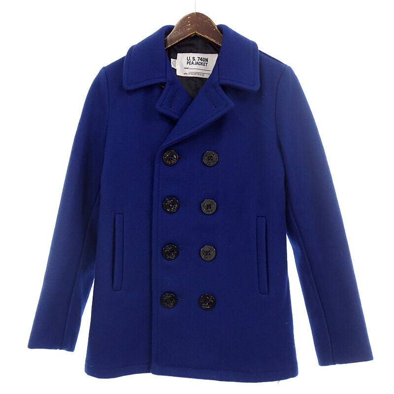 SCHOTT USA製 ウール メルトン Pコート ジャケット ブルー レディース16