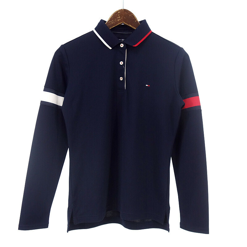 TOMMY HILFIGER GOLF ラインデザイン ストレッチ L/S 長袖 ポロ シャツ ネイビー レディースM