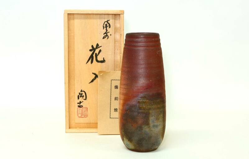 京都⑧◆ 小西陶古 造 備前焼 花入 共箱・栞 高さ21.5cm 花瓶