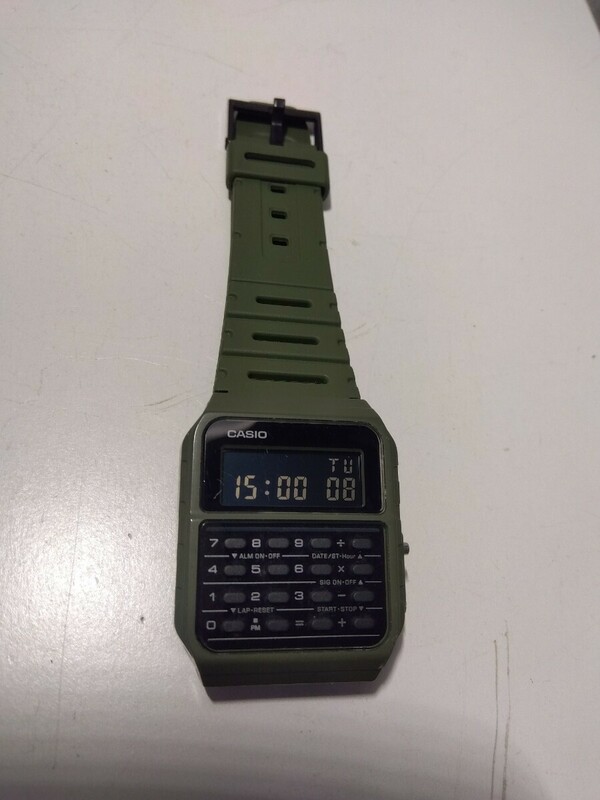 【M166】【稼働品】 CASIO カシオ QZ デジタル文字盤 CA-53W ヴィンテージ グリーン メンズ 腕時計 データバンク カリキュレーター 系統