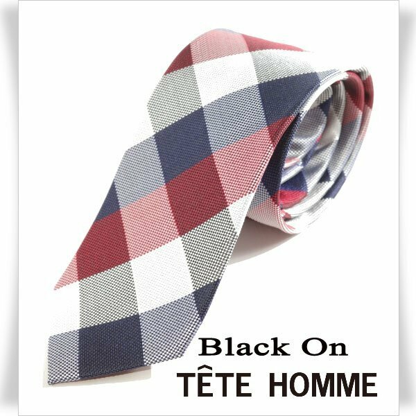 新品1円～★Black On TETE HOMME テットオム シルク絹100% ネクタイ 織柄 チェック 正規店本物◆4992◆