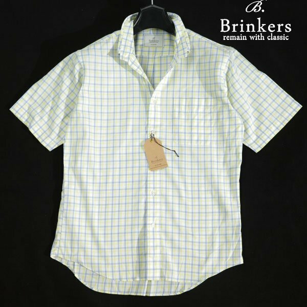 新品1円～★定価1万 Brinkers ブリンカーズ コットン綿100％ 半袖ボタンダウンシャツ M チェック イエロー 正規店本物 ◆5434◆