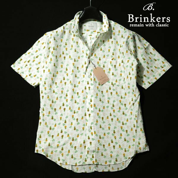 新品1円～★定価1万 Brinkers ブリンカーズ コットン綿100% 半袖カジュアルシャツ M 白 サッカー生地 ボタンダウン 正規店本物 ◆5436◆