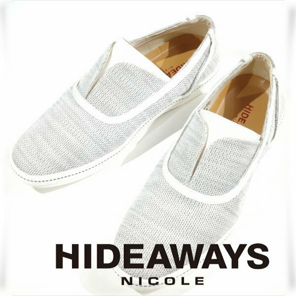 新品1円～★定価1万 ハイダウェイ ニコル HIDEAWAYS NICOLE メンズ ファブリック スリッポンシューズ 25.5cm ホワイト 白 ◆5477◆