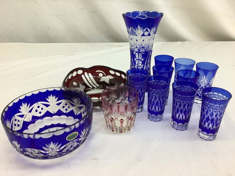 切子まとめ/グラス/ガラス鉢/酒器 中古品 ACB