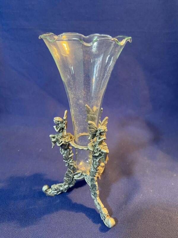 花瓶 フラワーベース 花器 ガラス 天使　アンティーク　レトロ　格安　不用品　お得
