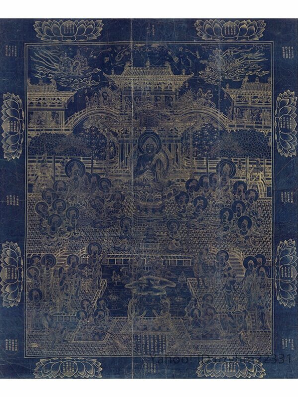 清海曼荼羅インディゴ藍金 仏教美術 仏画 絹本 唐時代 東洋画 掛け物 未表装