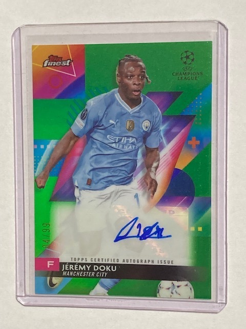 2023-24 Topps Finest UEFA Club Competitions Neon Green Auto Jeremy Doku /99 ジェレミー・ドク 直筆サインカード