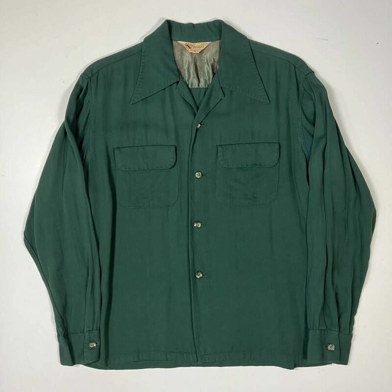 【M】 50's Vintage CALUXURY Open Collar Rayon Shirts Green 50年代 ヴィンテージ オープンカラー レーヨン シャツ グリーン F716