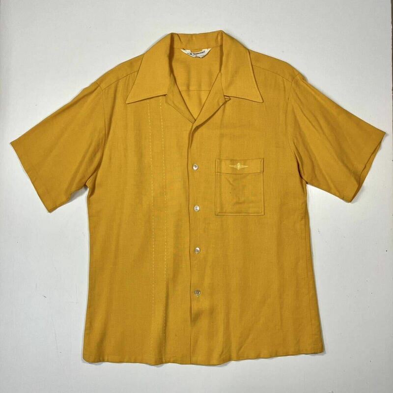 【L】 60's Vintage TOWNCRAFT Open Collar Rayon Shirts Yellow 60年代 ビンテージ タウンクラフト オープンカラー レーヨン シャツ F721