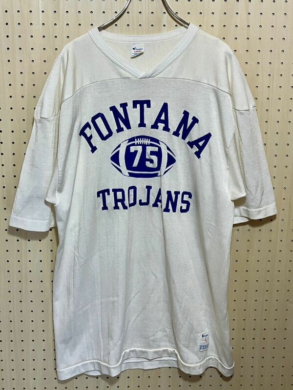 【L】80's Vintage Champion Football Tee College Print 80年代 ヴィンテージ チャンピオン フットボール カレッジ プリント Tシャツ F703