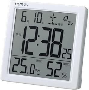 MAG(マグ) 目覚まし時計 温度計 湿度計 カレンダー デジタル カッシーニ バックライト スヌーズ機能付き ホワイト T-72
