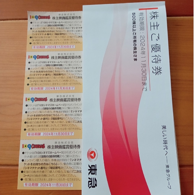 109シネマズ株主映画鑑賞優待券4枚セット　株主優待