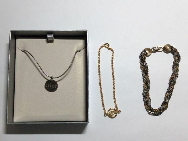 【中古アクセサリー】Christian Dior ネックレス ブレスレット シルバーカラー ゴールドカラー 【1+2本セット】