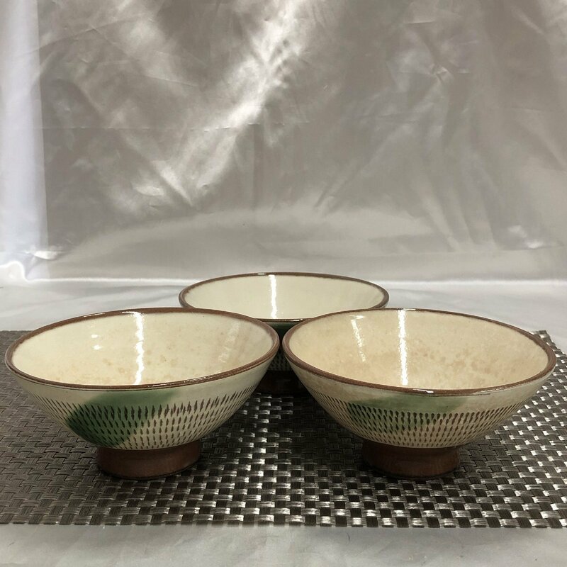 【中古/長期保管品/KU】茶碗 お茶碗 飯椀 陶器 径約13.5cm 和食器 3客セット　MZ0618