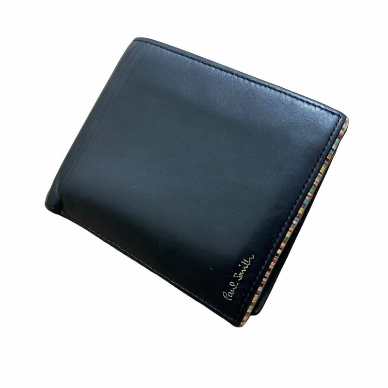 ポールスミス　財布　二つ折り財布　レザー　バイカラー　黒　青　マルチ