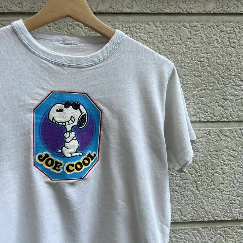 -90s USA古着 ライトブルー 半袖Tシャツ プリントTシャツ スヌーピー JOE COOL バインダーネック アメリカ古着 vintage ヴィンテージ