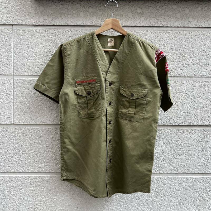 60s 70s USA古着 ボーイスカウト 半袖シャツ ノーカラーシャツ Vネック BSA BOY SCOUTS OF AMERICA アメリカ古着 vintage ヴィンテージ