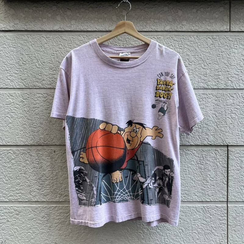 90s USA古着 ピンク 杢 半袖Tシャツ プリントTシャツ TULTEX タルテックス フリントストーン バスケ アメリカ古着 vintage ヴィンテージ