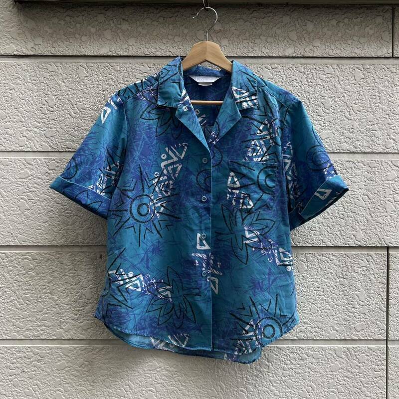 80s 90s USA古着 半袖シャツ オープンカラーシャツ 総柄 青 ブルー Shirtcraft アメリカ古着 vintage ヴィンテージ 柄シャツ