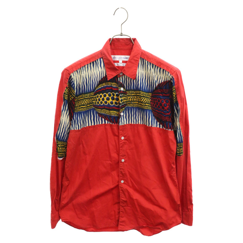 COMME des GARCONS SHIRT コムデギャルソンシャツ 02SS フロントデザイン ドッキング カットオフデザイン 長袖シャツ レッド S10137