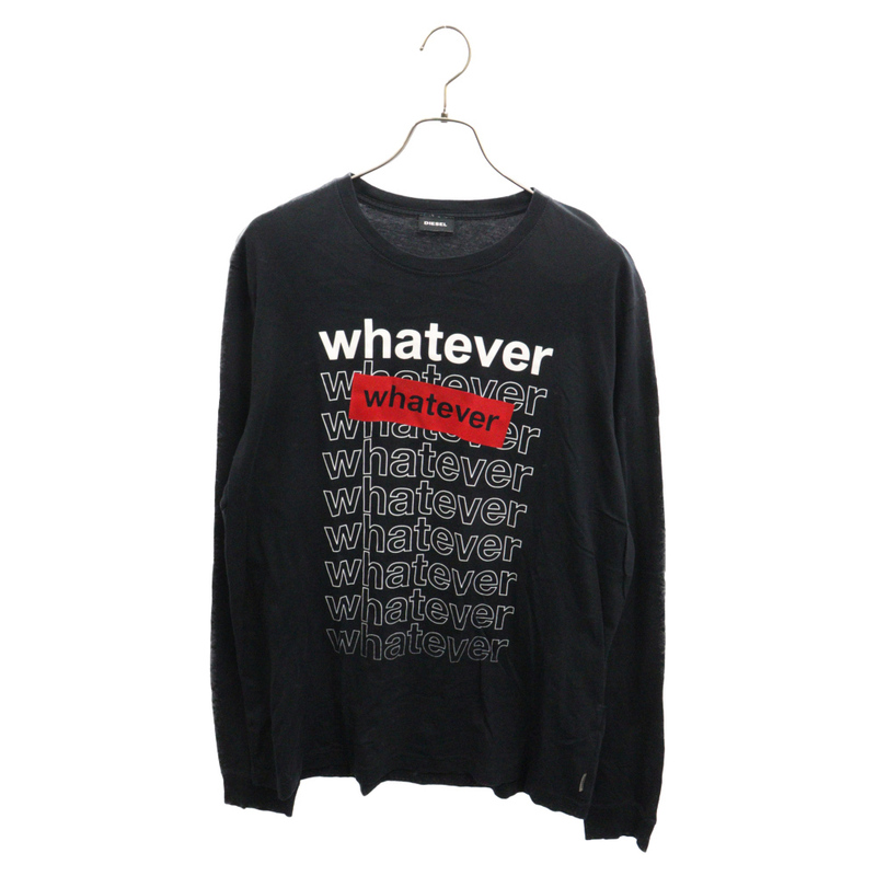 DIESEL ディーゼル Whatever レタリングプリントロングスリーブ長袖Tシャツ ブラック