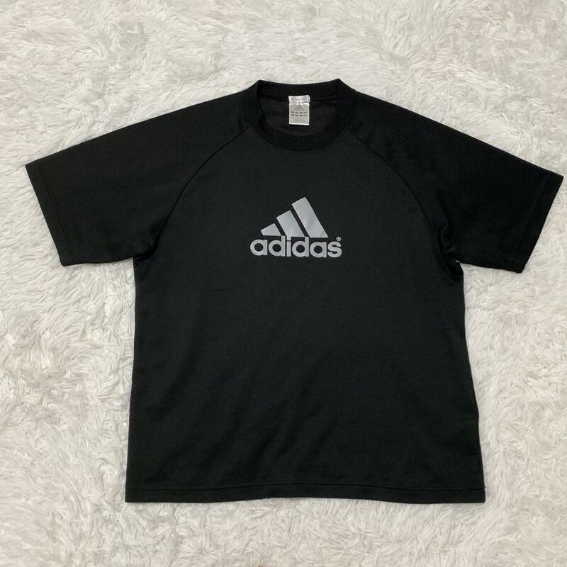 訳あり▲adidas アディダス▲スポーツウェア 半袖Tシャツ ブラックL ロゴ