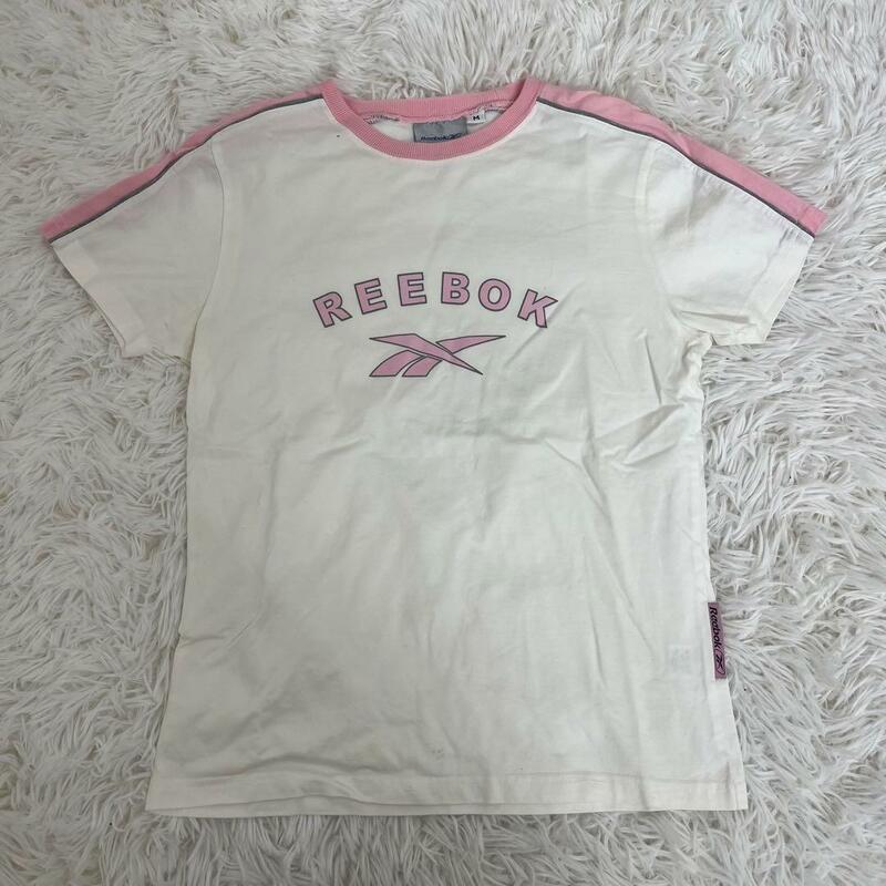 訳あり★Reebokリーボック★半袖コットンTシャツM白　ロゴプリント　ツートン