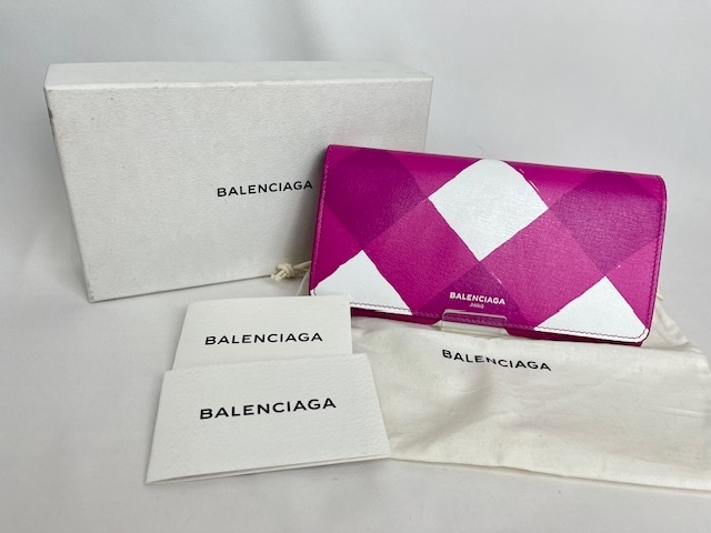 最終値下げ！ BALENCIAGA バレンシアガ 長財布 二つ折り財布 レザー ピンク系×ホワイト メンズ レディース