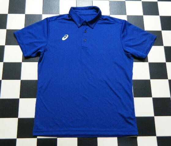 アシックス 半袖 ポロシャツ 2XL 青 れ4957　ボタンダウン　大きいサイズ