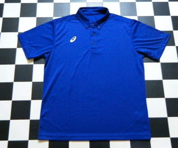 アシックス 半袖 ポロシャツ 3XL 青 れ4954　ボタンダウン　大きいサイズ