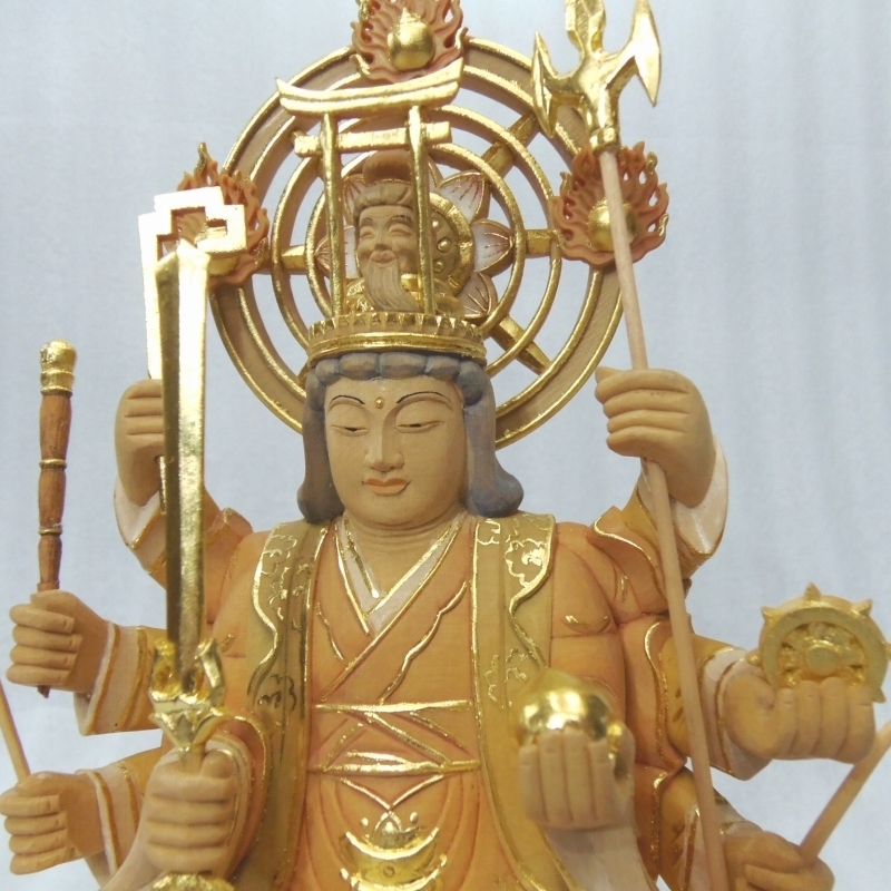 本州送料無料！仏像◆ヒバ材 淡彩色 八臂弁才天(弁財天)3寸立◆弁天さん 高さ：約28cm