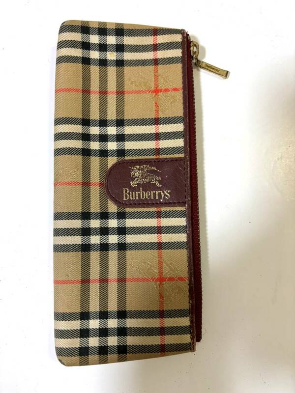 BURBERRY バーバリー チェック ノバチェック キャンバス レザー ペンケース 筆箱 ポーチ 化粧ポーチ 小物入れ/ビンテージ レトロ 雑貨/NL