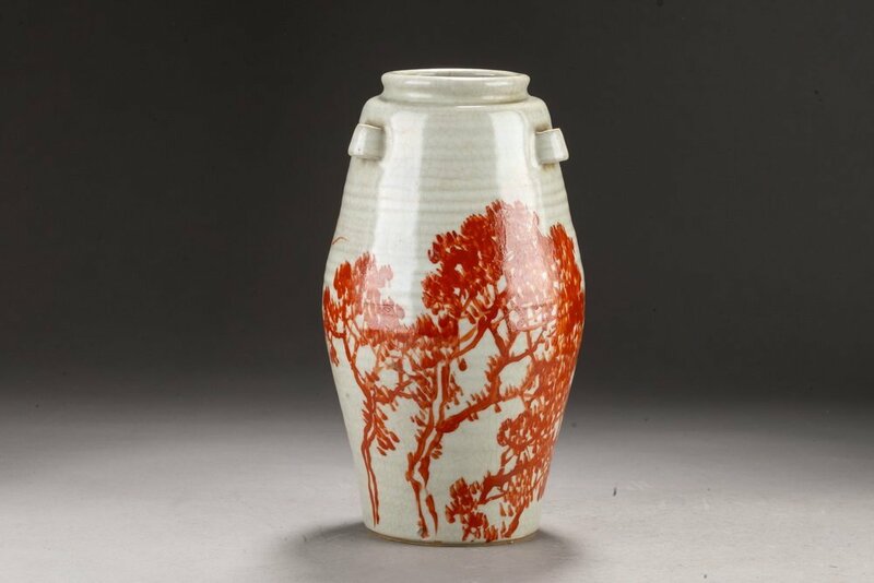 【華】某有名収集家買取品 時代物【清風与平】赤絵山水文花瓶 花入り 飾瓶 古美術 骨董品YA230698358-TQ　