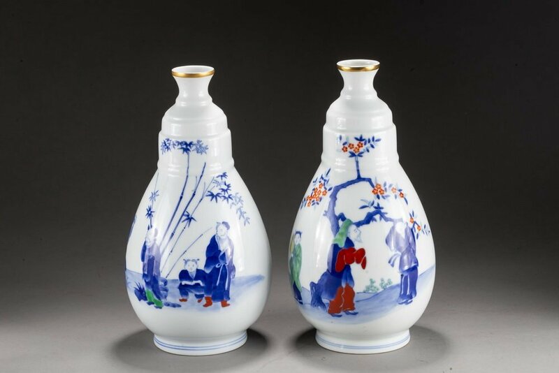 【華】某有名収集家買取品 時代物 深川製瓷 人物故事図花瓶一双 花入り 飾瓶 古美術 骨董品YA230698267-EQ