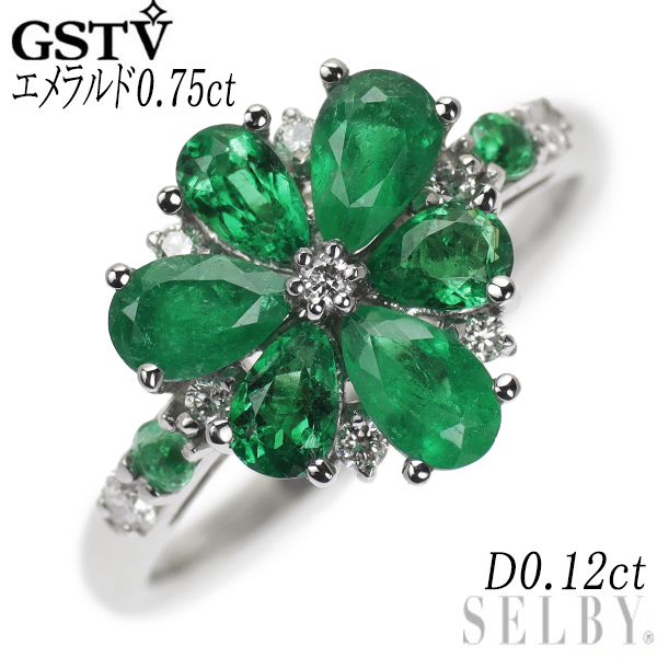 GSTV Pt950 エメラルド ダイヤモンド リング 0.75ct D0.12ct フラワー 新入荷 出品1週目 SELBY